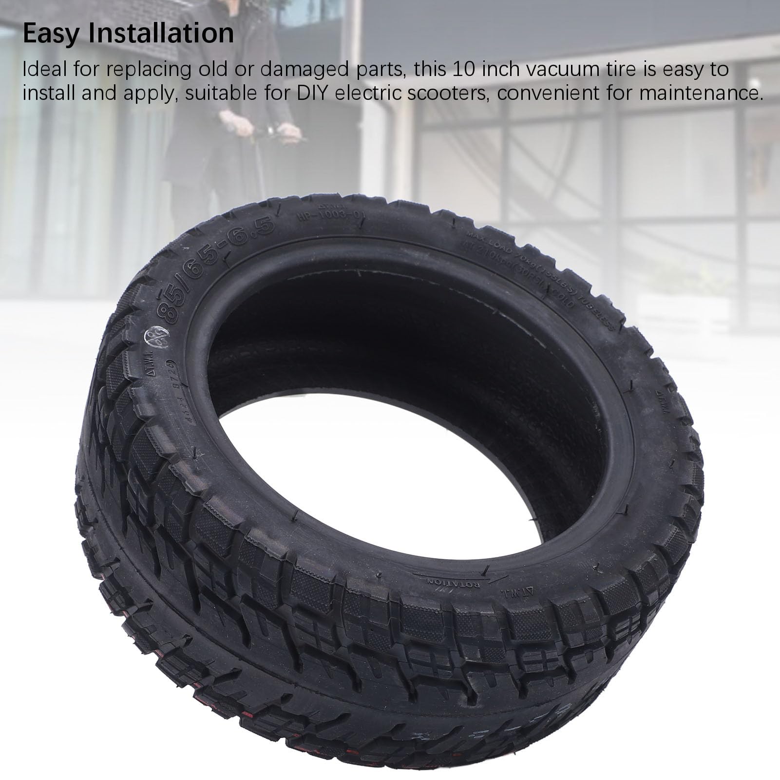 10 Pollici 85/65-6.5 Pneumatico per Vuoto Scooter Elettrico, Ruota Scooter Anti-slip Tubeless per la Sostituzione