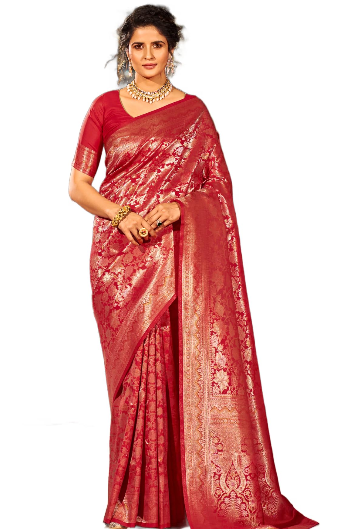 SWORNOFWomen's kanjivaram banarasi silk saree for festival Wedding silk with rich pallu Design sarees for women with Unstitched blouse piece