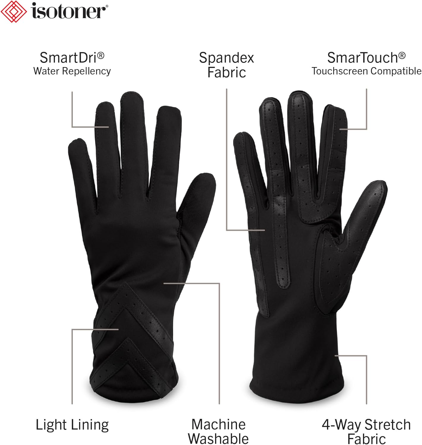 isotoner womens Spandex Touchscreen Cold Weather Gloves With Warm Fleece Lining and Chevron Details - Image 2