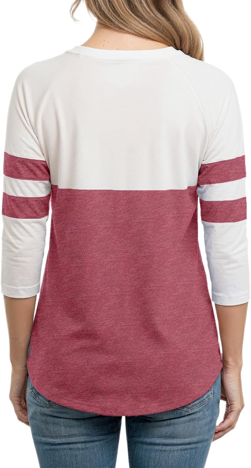 Decrum 3/4 Length Sleeve Womens Tops - Trendy Casual V Neck Raglan Sleeve Baseball Shirt Women - Image 3