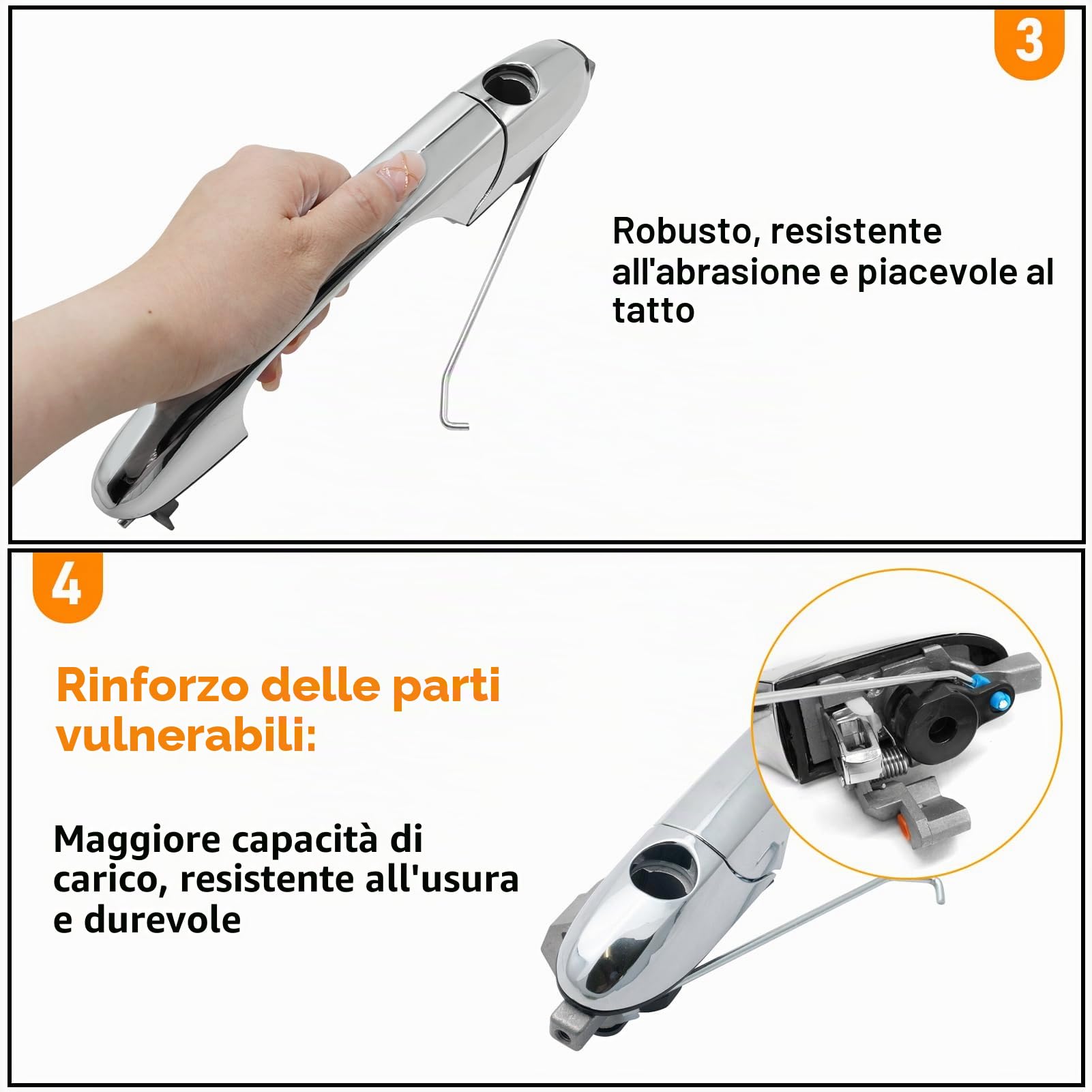 TTCR-II Compatibile con Maniglie Esterne Porte Fiat 500 2007-2020 Maniglie Anteriore Sinistra 68069943AB Maniglia Della Porta 735451697 735485875-(Cromato)