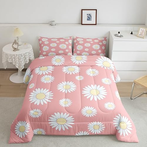 Erosebridal Daisy - Juego de ropa de cama tamaño matrimonial con estampado floral bohemio, romántico, flores de jardín, juego de edredón botánico