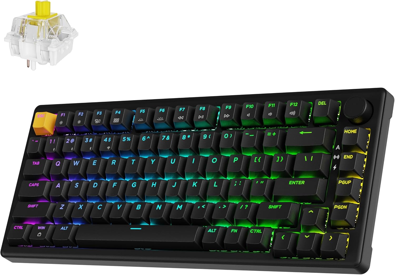 JamesDonkey J2 75% Wireless Mechanical Gaming Keyboard, Gasket 82 Keys Tri-Mode BT5.1/USB-C/2.4GHz RGB Backlit with Custom Knob Super Banana Switch, PTB Keycap, QMK/VIA for Win/Linux/Mac