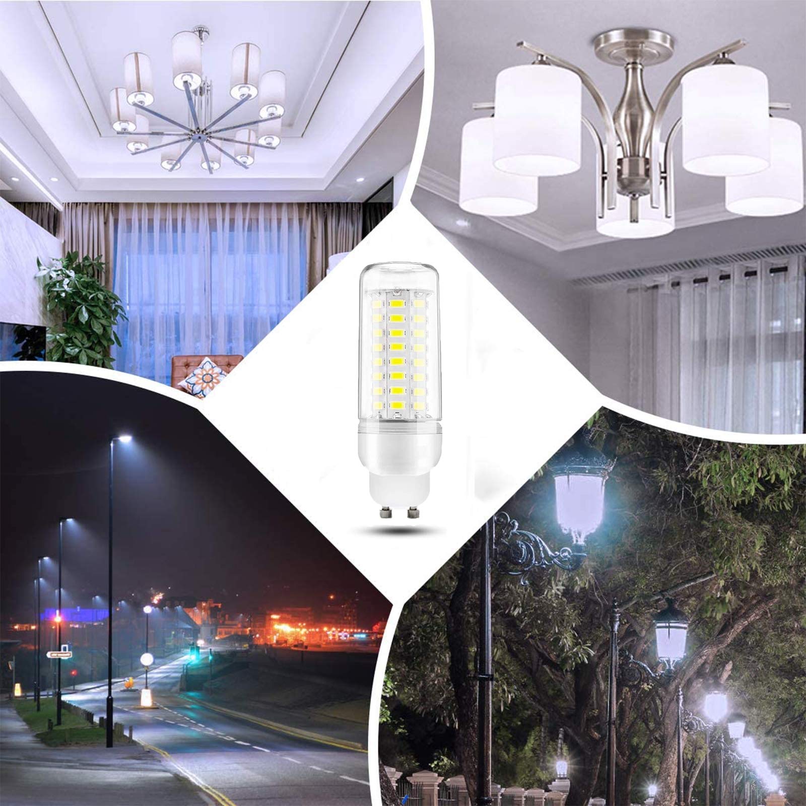 Bombilla LED tubular maíz GU10 12 W, frío, 6000 K, equivalente a luz incandescente 100 W, candelabro LED GU10, bombillas ángulo haz 360 grados, no regulables, 8 unidades