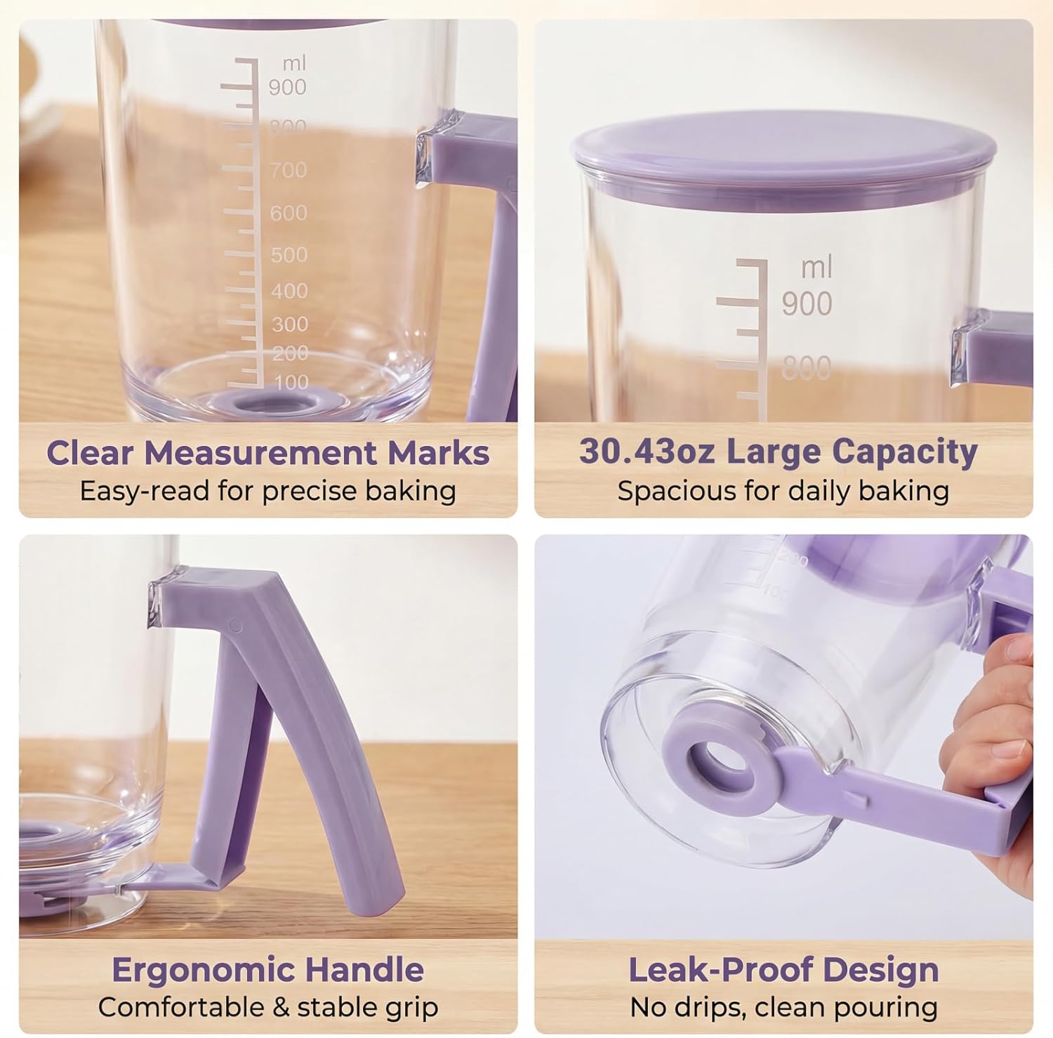 2-Pack Pancake Batter Dispenser Bottle, Squeeze Handle for Controlled Pour, Measurement Markings for Pancakes, Waffles, Brownies, Cup Cakes, Muffins & Crepes, Rinse-Wash Kitchen Tool