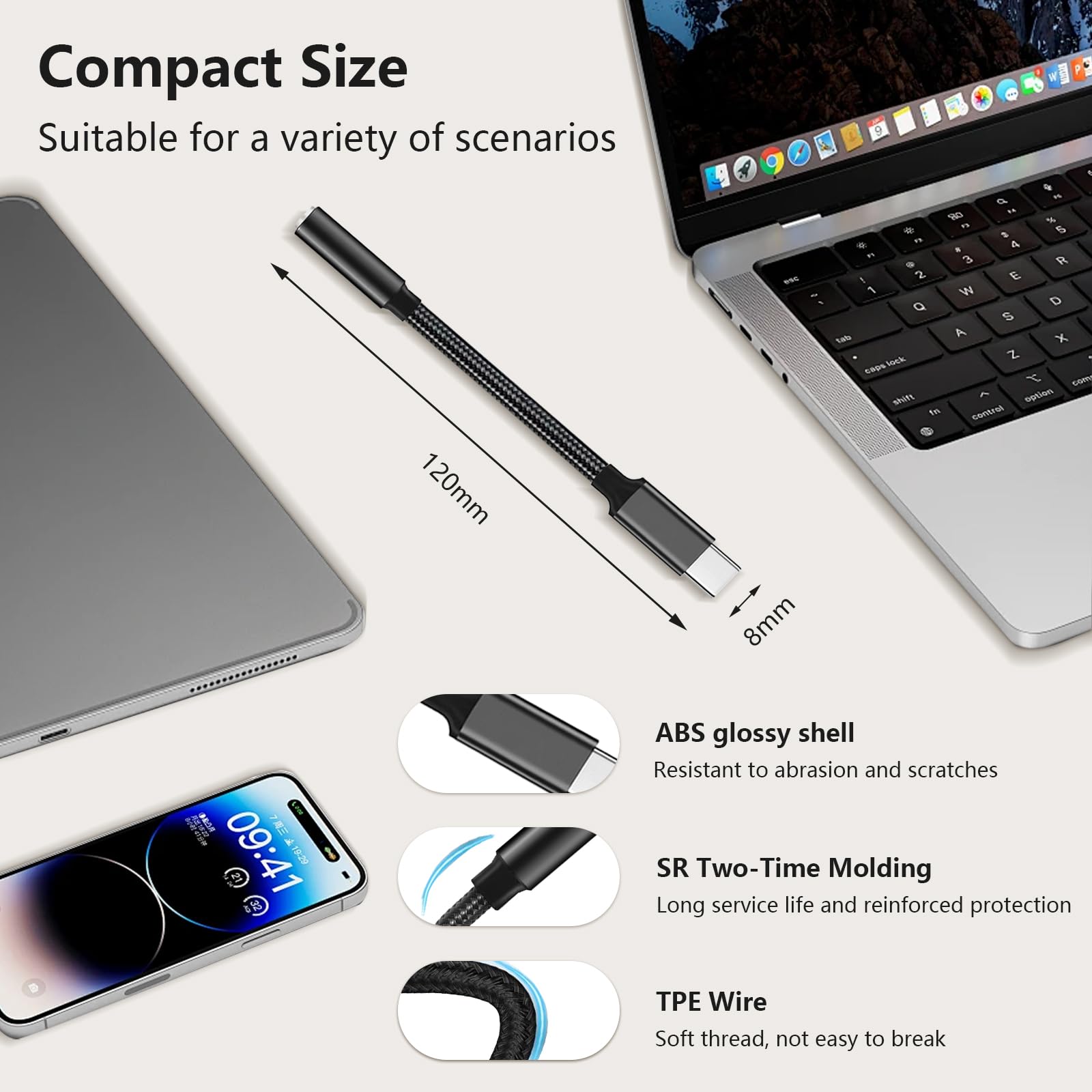 Adapter gniazda słuchawkowego USB C na 3,5 mm, adapter typu C, kabel Aux, klucz sprzętowy, kompatybilny z iPhone 16/15/15 Plus/15 Pro/15 Pro Max/iPad/Pixel, Samsung Galaxy S23 S22 S21 S20 Ultra Z