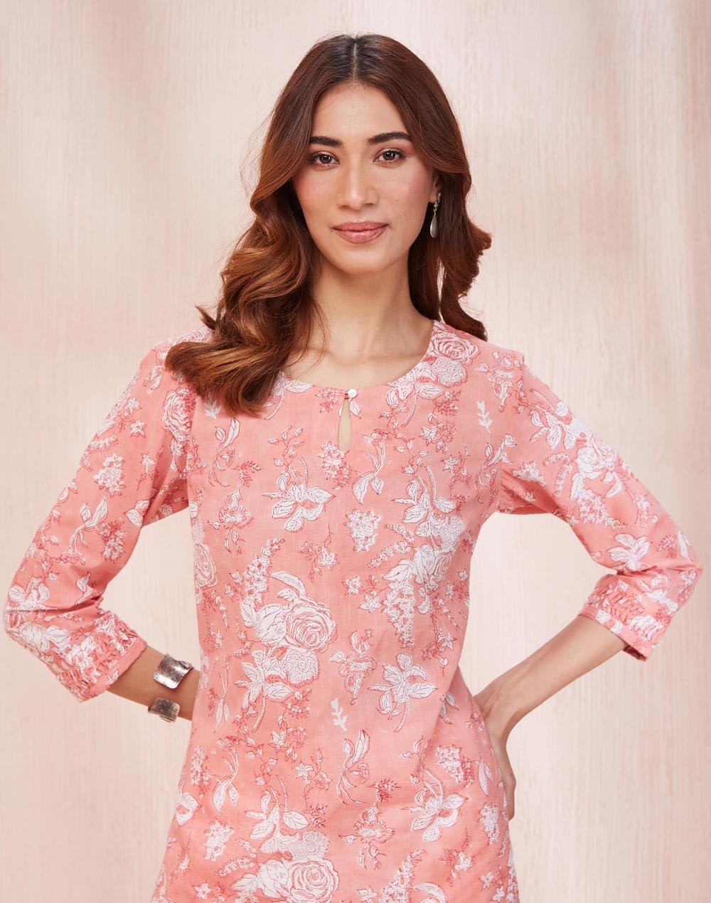Fabindia Women's Cotton Printed Slim Kurta (1037318Pink_Pink