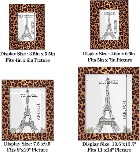 Miniatura 3 de Marco de fotos de leopardo de 5 x 7 pulgadas, estampado de piel de guepardo, marco de fotos de madera para escritorio, marco de fotos de mesa para