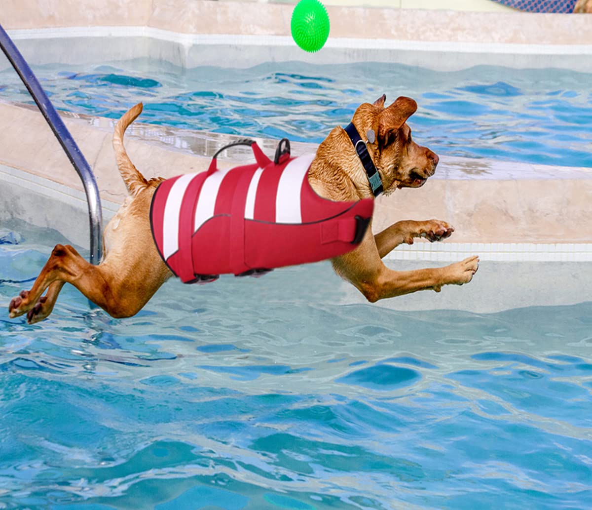 Dog Life Jacket with Reflective Stripes,Adjustable High with Strong Rescue Handle Dog Life Vest for Swimming and Boating (Red - Image 2