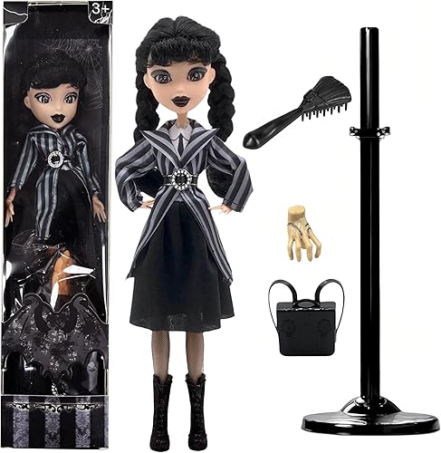 Miniatura 8 de DANONI Addams Toys, vestido negro de 11 pulgadas, tacones altos negros, muñecas Addam hechas para mover, con caja de regalo para cumpleaños, regalos