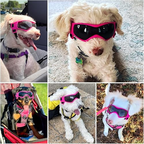 Miniatura 9 de Gafas de sol para perro para raza media, protección UV, resistente al viento, con correas ajustables para la cabeza, correas de barbilla para paseo
