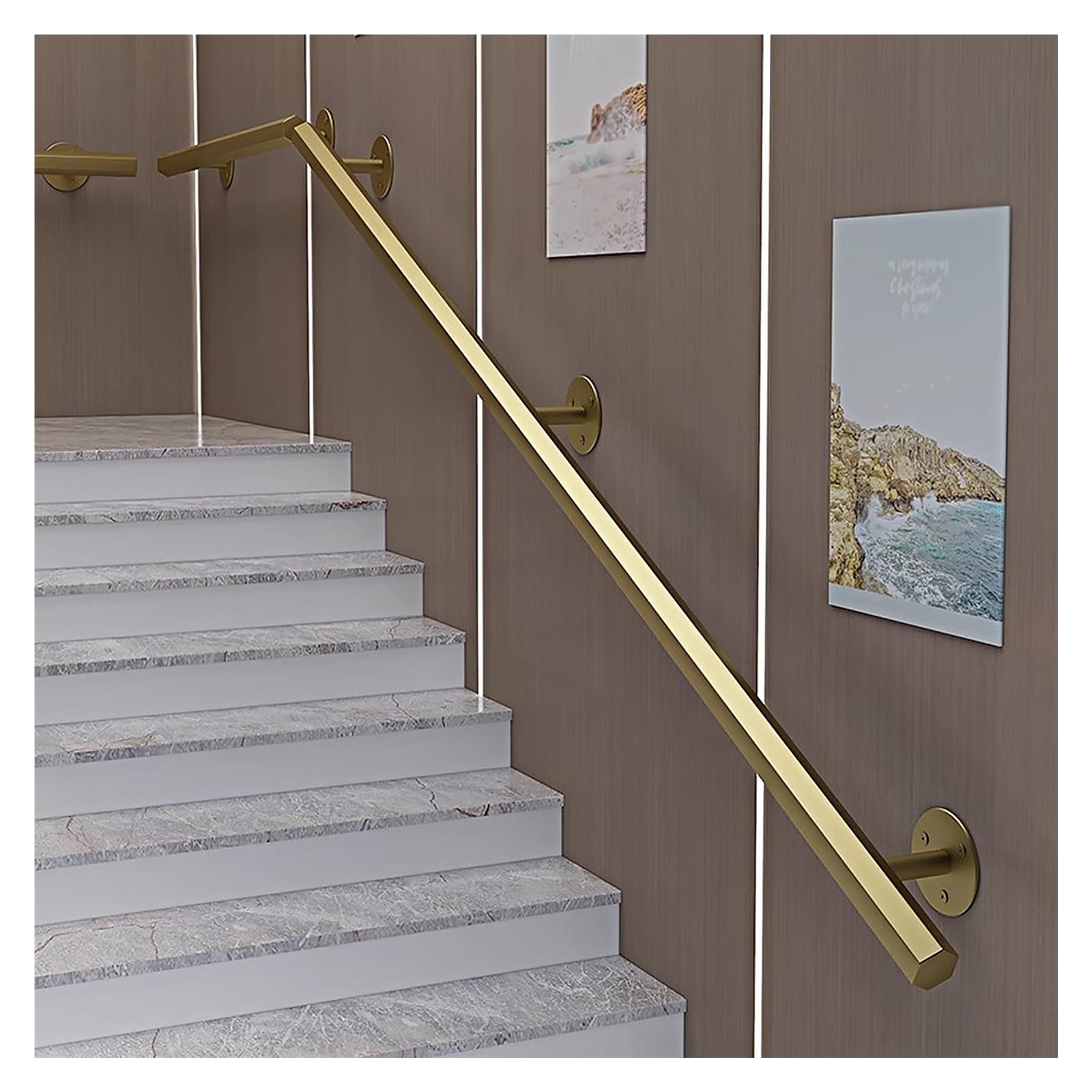 Gyeqxkt Gold Heavy Duty Metal Wall Handrail 616Ft Adjustable Railing Kit For Elderly & Kids Indoor/Outdoor Stairs Safety Solution Durable & Easy To Install (Color: Dark Size: 5.5M/18Ft)