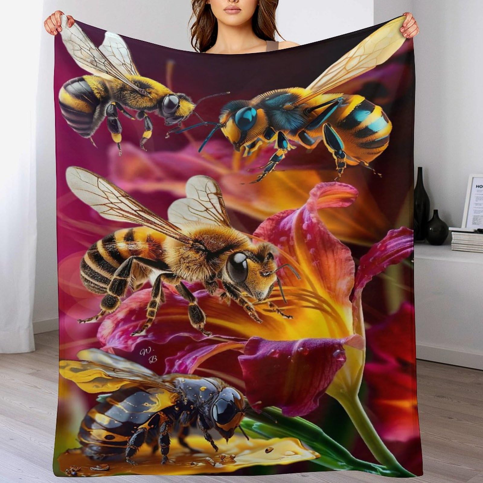 Couverture de salon en flannel Abeille Mignonne pour soirées cocooning