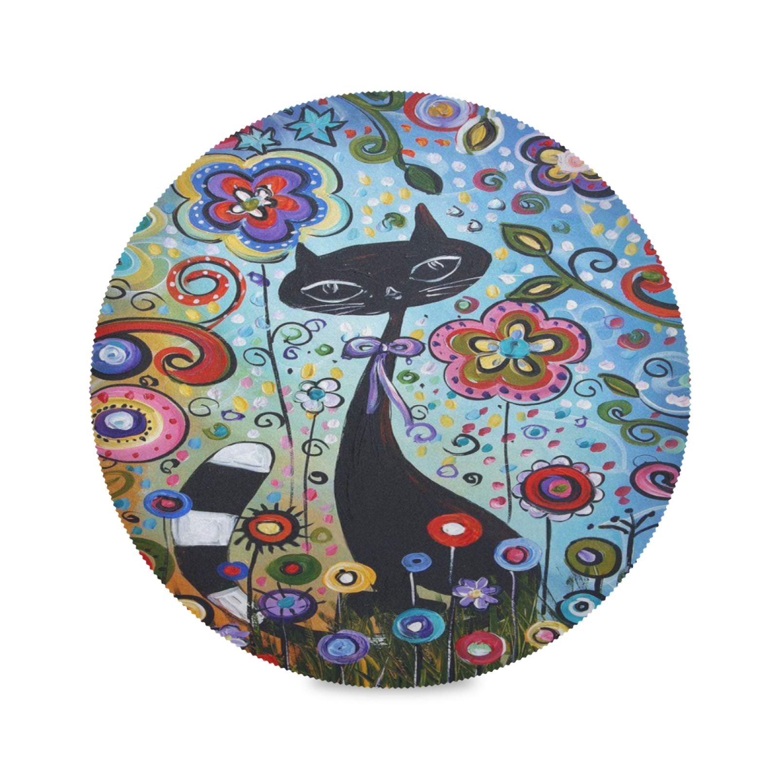 Placemats for Kitchen Table Machine Washable Cats Place Mats 4 Pack Non Slip Placemats Polyester Table Mats Round Diameter 15.4 inch Easy to Clean
