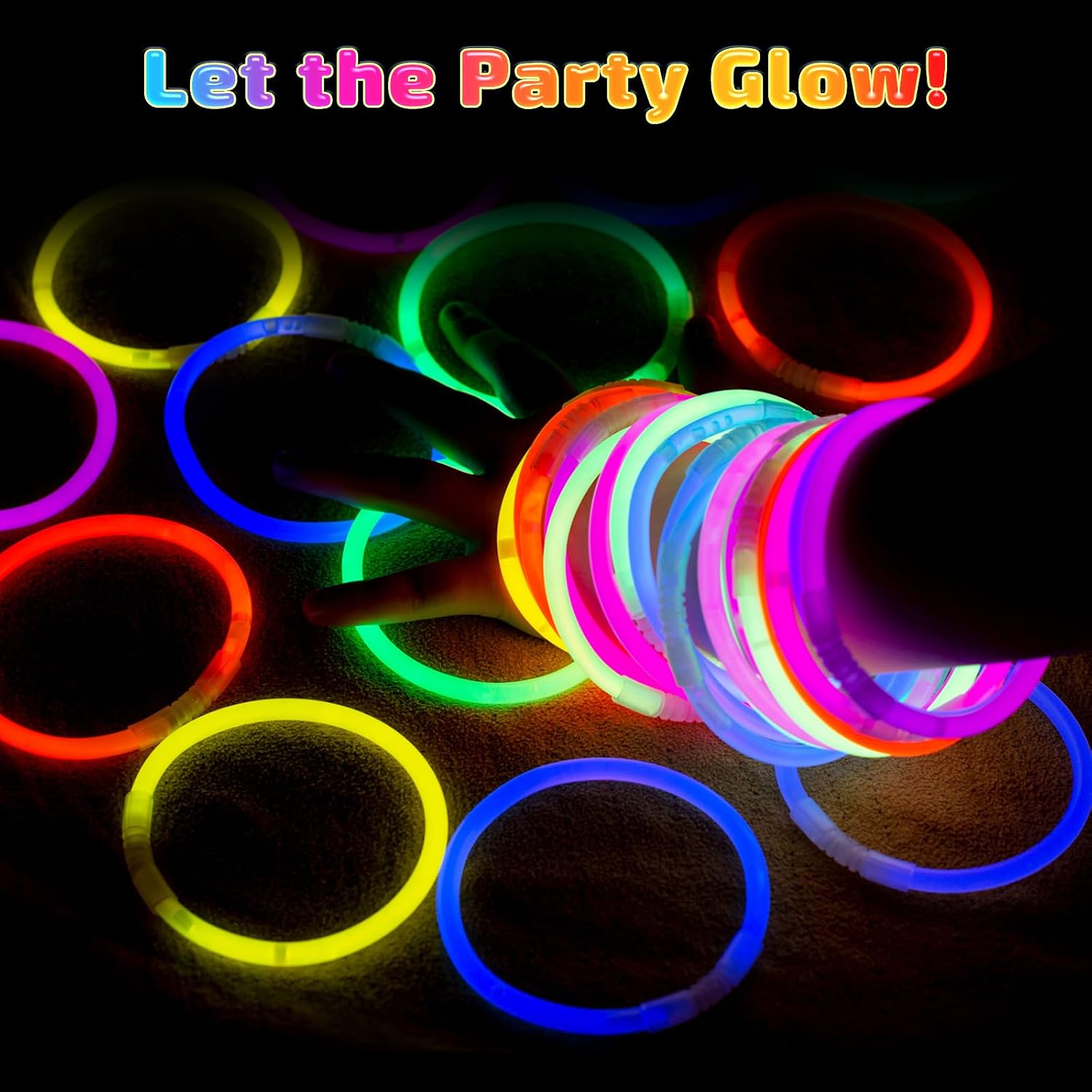 HONLYNE 300 Pack Glow Sticks Party Favors Bulk, 8" Glow in the Dark Party Supplies, Party Favors for Kids 8-12, Neon Glow Stick Bracelets & Necklaces for Raves, Halloween, Christmas, Birthdays