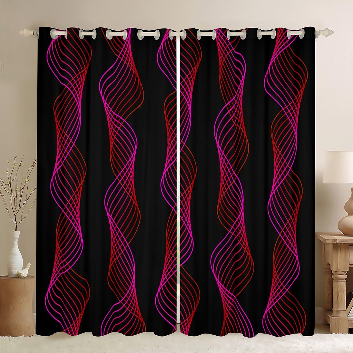 Feelyou Kids Purple and Red Window Curtains Purple and Red Striped 30%-50% Blackout Curtains Boys Geometric Spiral Pattern Darkening Drapes Modern