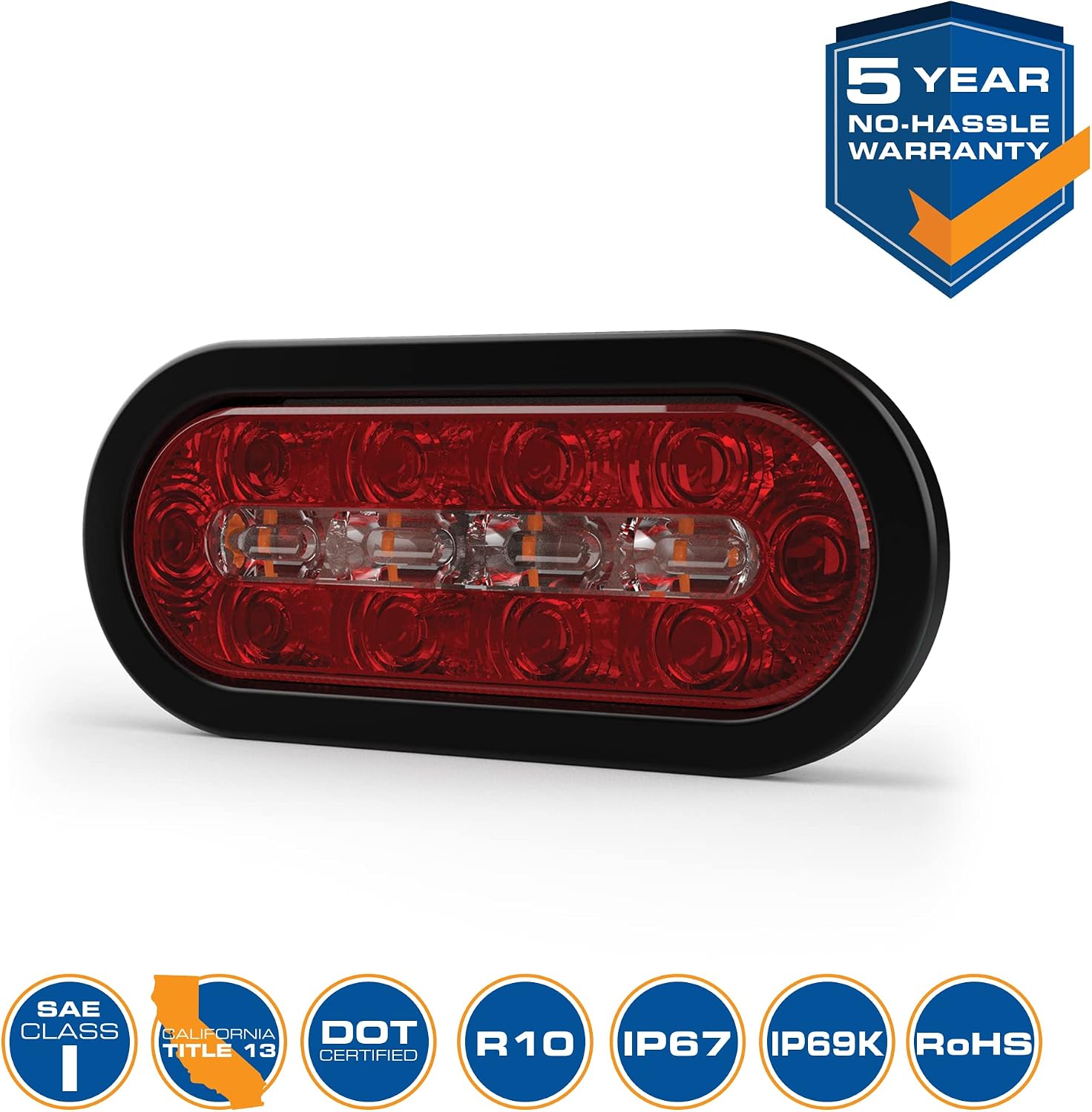 ECCO LED STTR Warning Light LEDs 8 Inch Amber White 12V 24V Surface Mount Waterproof Construction Caution Lights for Truck off Road car Commercial Vehicles, 5 Year Warranty