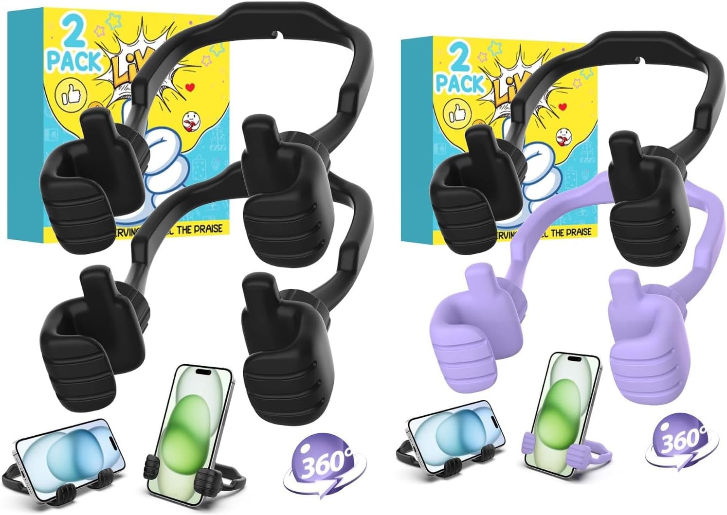 Thumbs Up Lazy Phone Stand 4 Pack Black Purple