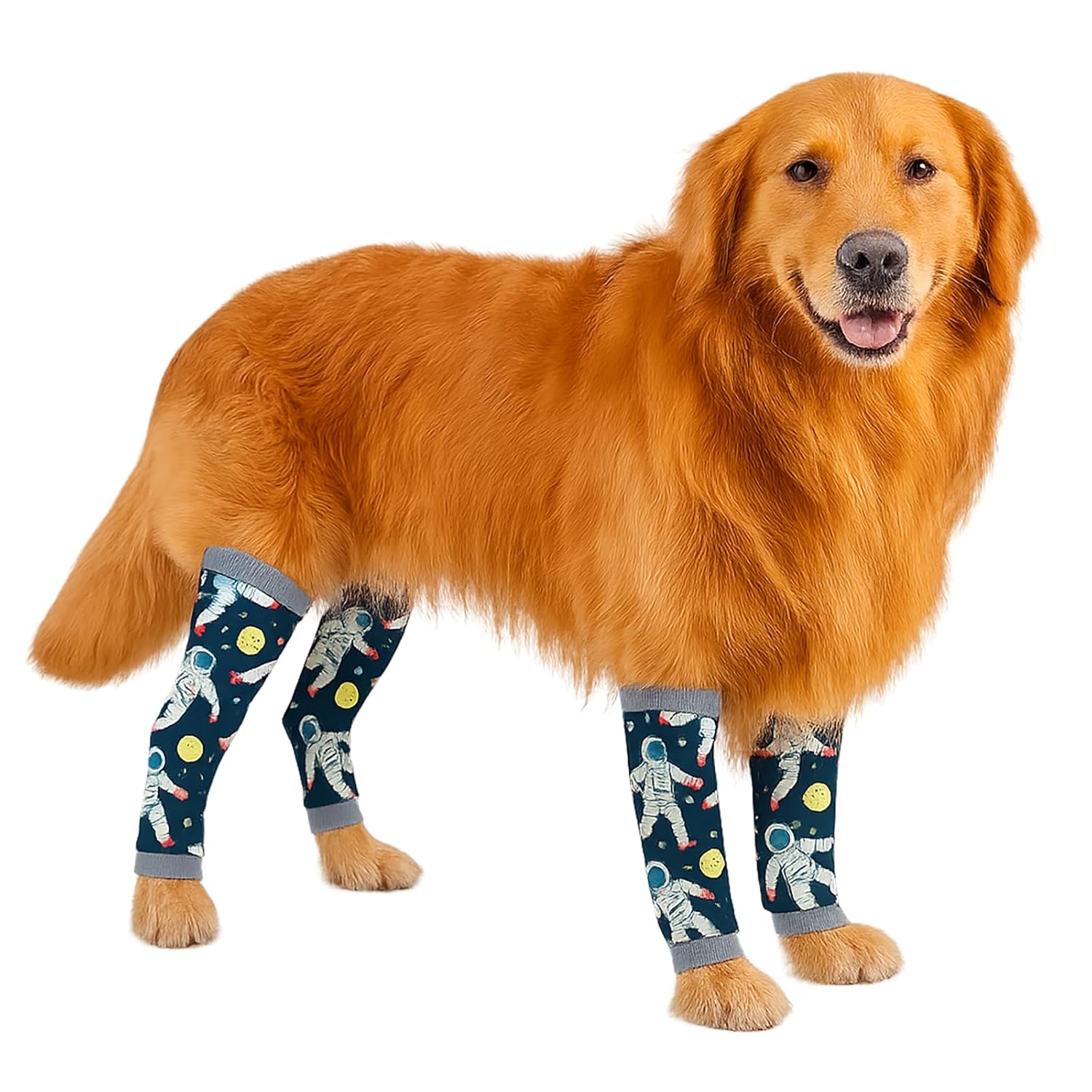 Petwarm Dog Recovery Leg Sleeves 4pcs Set Astronaut Print – Soft Anti-Lick Joint Support Wraps for Medium & Large Dogs, Cone-Free Surgery Protection, Grey, L