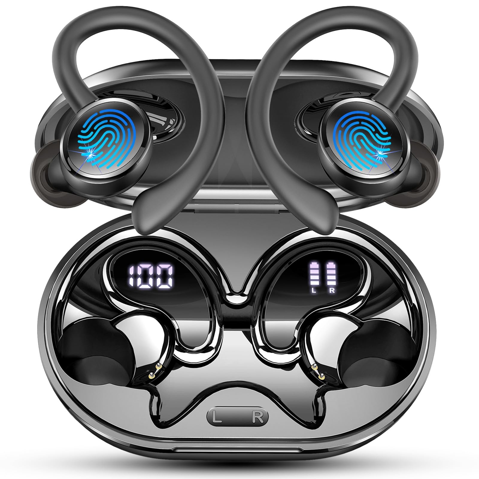 2026 Ecouteurs Bluetooth sans Fil Sport, Écouteur Bluetooth 5.4 avec HiFi Stéréo, 50H Écouteur Bluetooth 4 ENC Réduction Bruit Mic, IP7 Étanche Oreillette Bluetooth, Écran LED Casque pour Running
