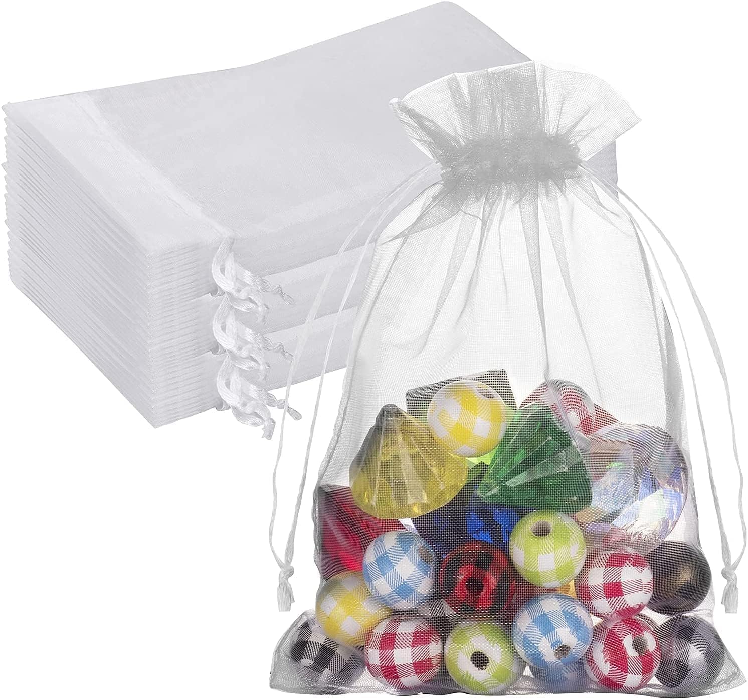 – Arabest Sheer Organza Bag, 100pcs 18x13 cm Premium White Wedding Favor Bags with Drawstring, Mesh Gift Bag for Party, Jewelry, Festival (White)