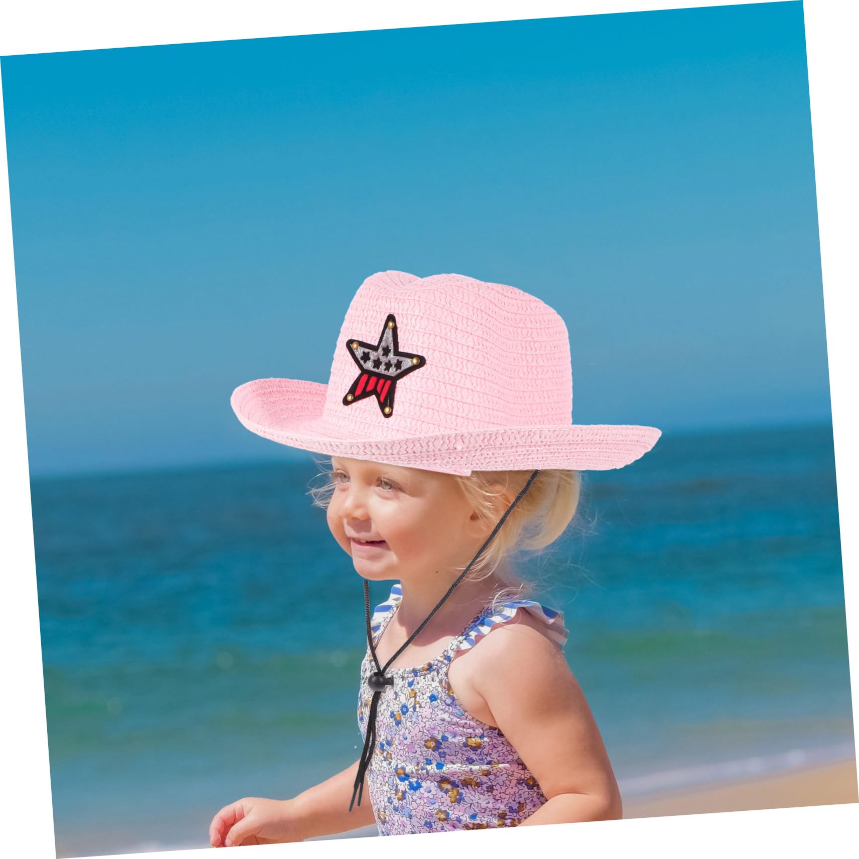YSJNHX Cappello di Paglia per Bambini Cappello da Sole da Spiaggia per Bambini Tesa Larga Traspirante Decorazione per Feste in Stile Occidentale Protezione Estiva all'aperto Rosa