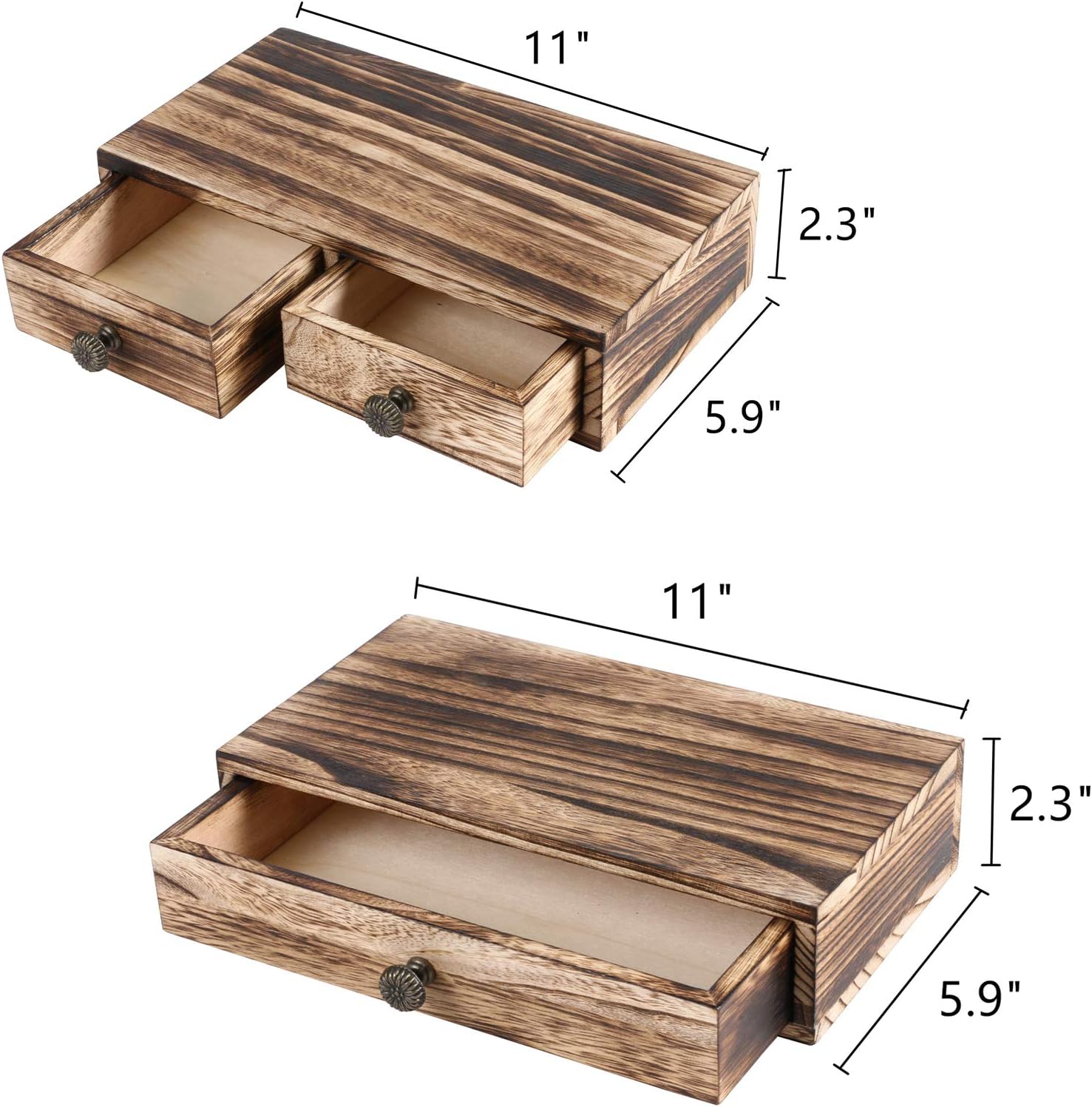 YCOCO Floating Shelf with Drawer Rustic Wood Wall Shelves for Storage and Display Multiuse,Farmhouse Decor Modern Nightstand,Set of 2,Brown