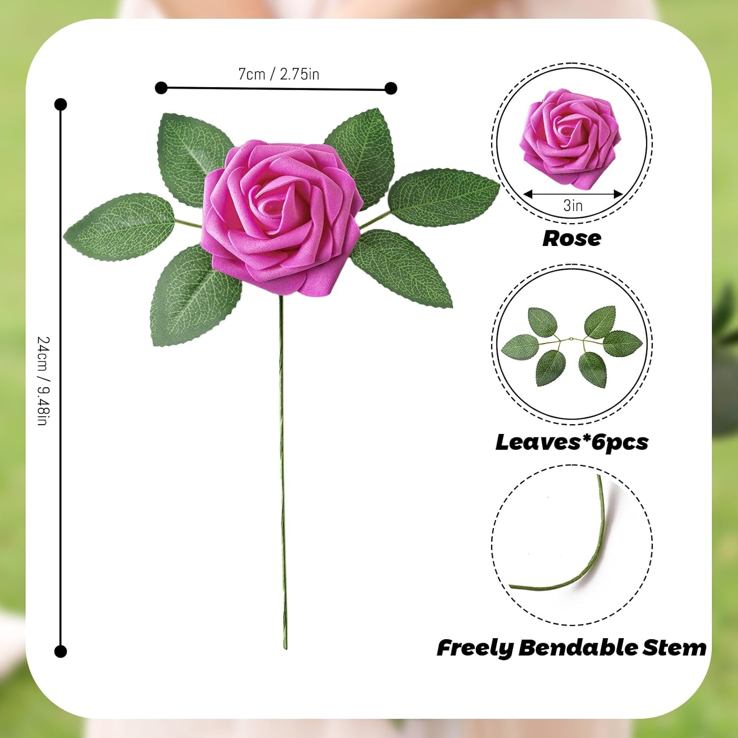 Fake Roses Artificial Flowers Real Look 50 Pcs Foam Fake Roses with Stems for DIY Wedding Bouquets, Centerpieces, Bridal Showers, Parties, and Home Decor