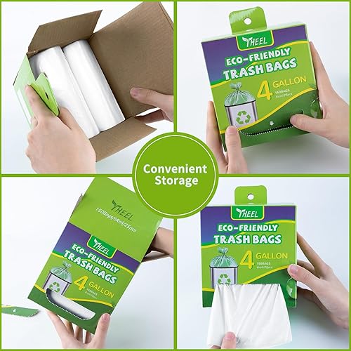 Miniatura 4 de Bolsas de basura pequeñas transparentes de 4 galones, bolsas de basura biodegradables para baño, dormitorio, oficina, sin perfume de 15 litros (150