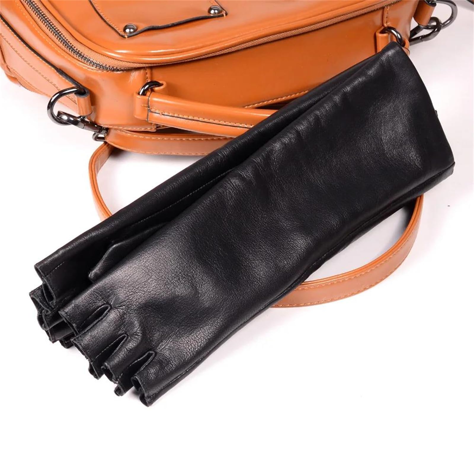 Guantes largos de piel de oveja auténtica para mujer, con medio dedo, longitud de ópera, formal, para fiesta de noche