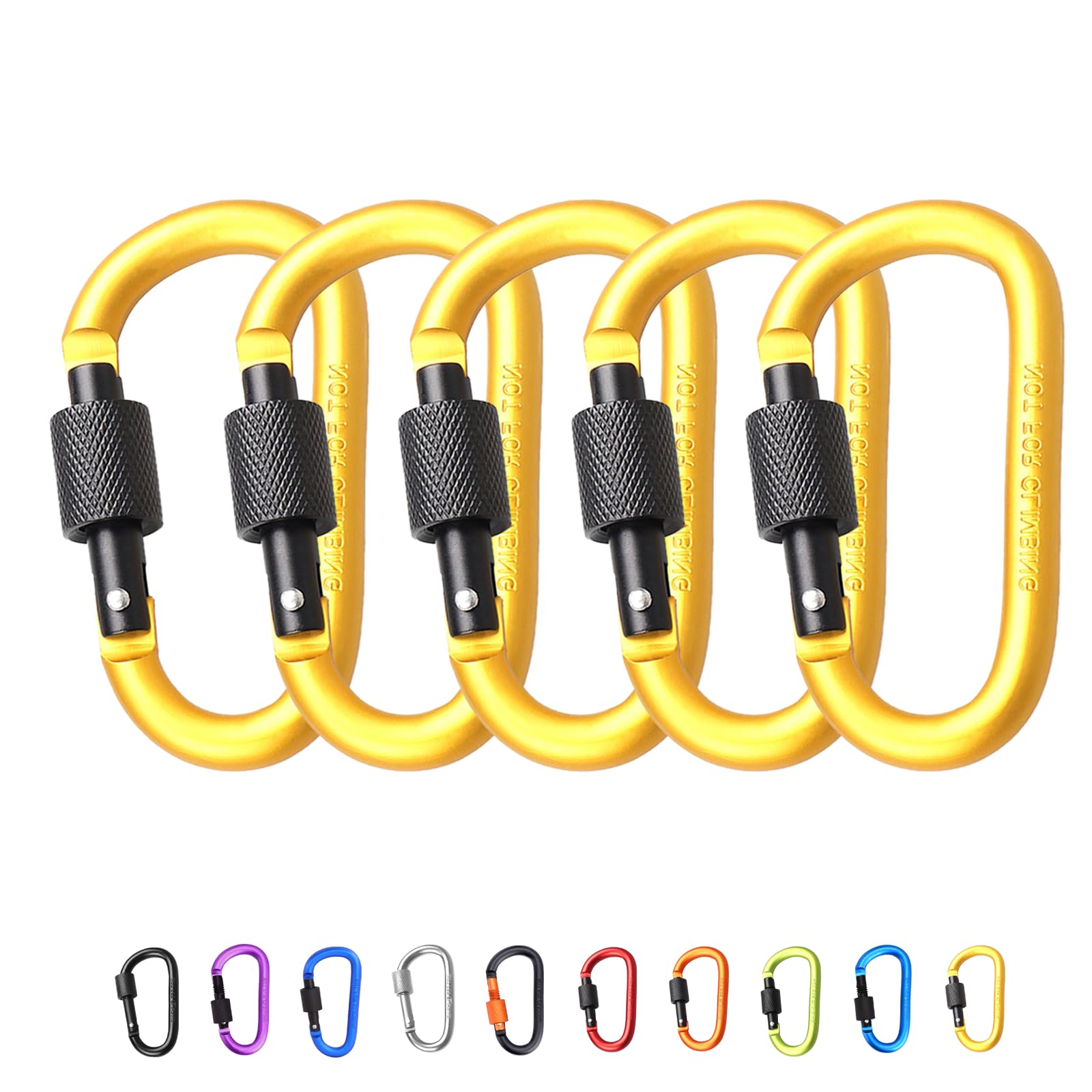 5Pcs Carabiner Clip Locking Carabiner, 7.8cm/3inch Gold Aluminum Alloy D-Ring Carabiners Key Locking Key Chain Clip Hook for Camping, Hiking, Traveling, Fishing, Backpack Keychains Keyring Outdoor — image 1