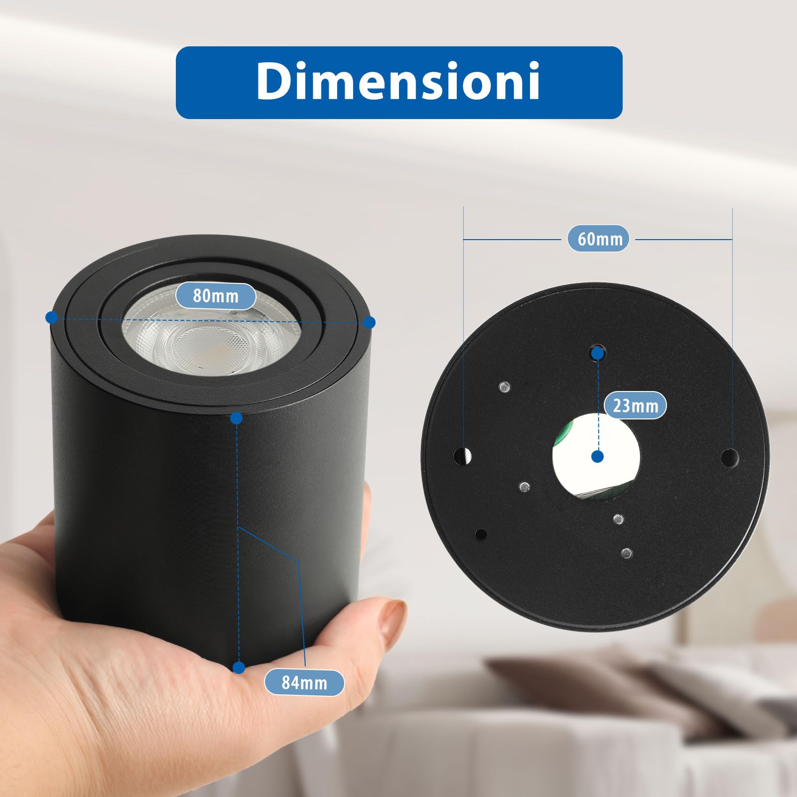 6 Pezzi Faretti Neri Led Plafoniera da Soffitto Luce Cucina Corridoio Spotlight, 3 Tonalità a Scelta 3000K / 4000K / 6000K, Luci Per Corridoio Interno, Faretto Gu10 6.5W 230V 550LM, Interni Bagno