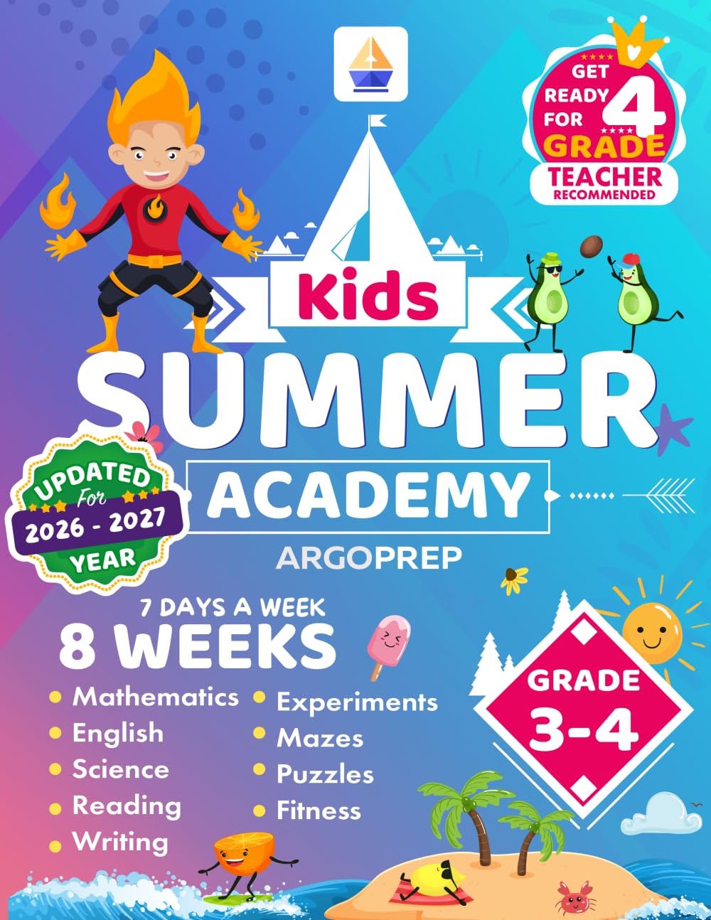 Kids Summer Academy by ArgoPrep - Grades 3-4: 8 Weeks of Math, Reading, Science, Logic, Fitness and Yoga | Online Access Included | Prevent Summer Learning Loss
