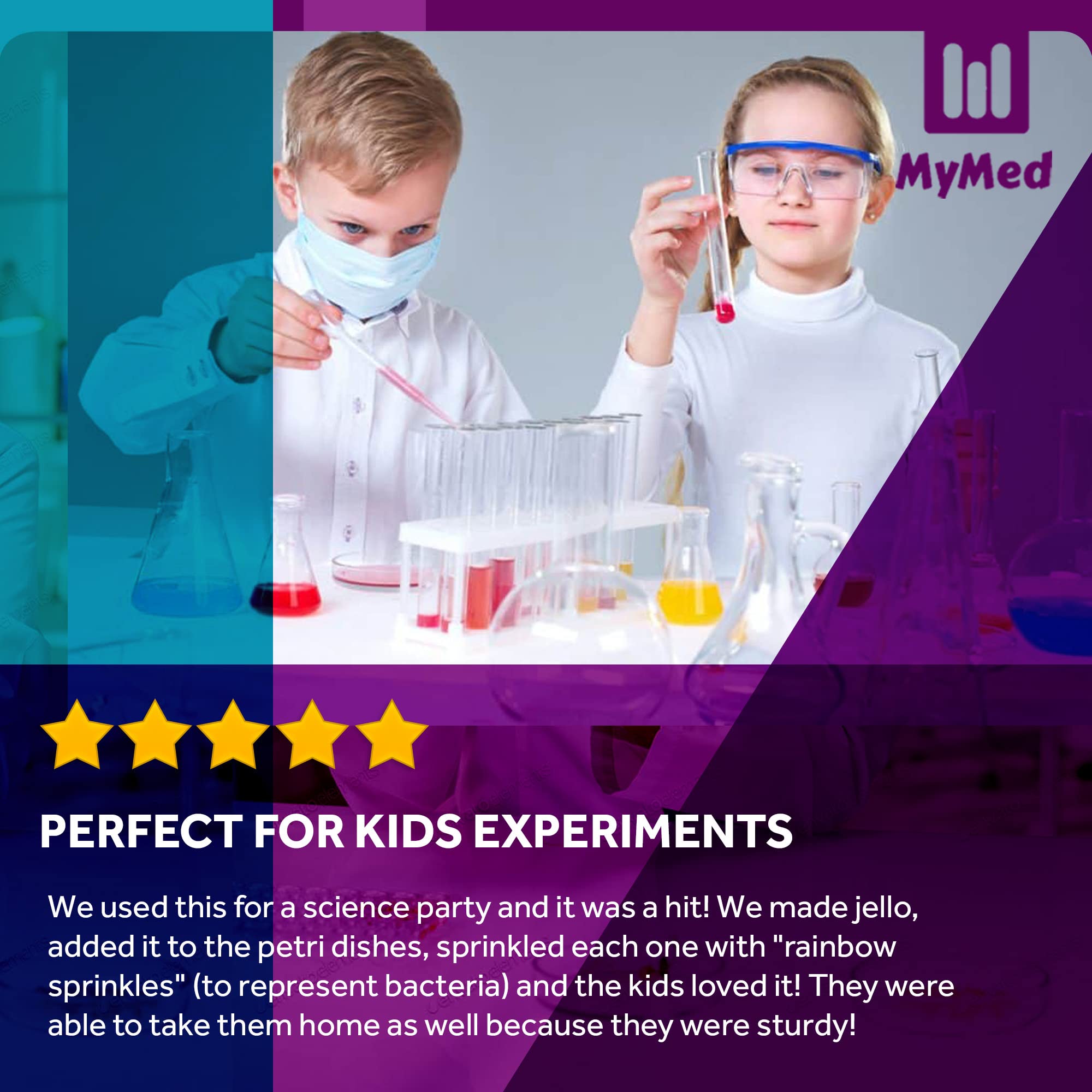 MyMed 100 placas de Petri estériles irrompibles con tapa (90 x 15 mm), pipetas de plástico de 2 ml para análisis de laboratorio, proyectos escolares, muestras de sangre, bacterias, plantas y cultivo