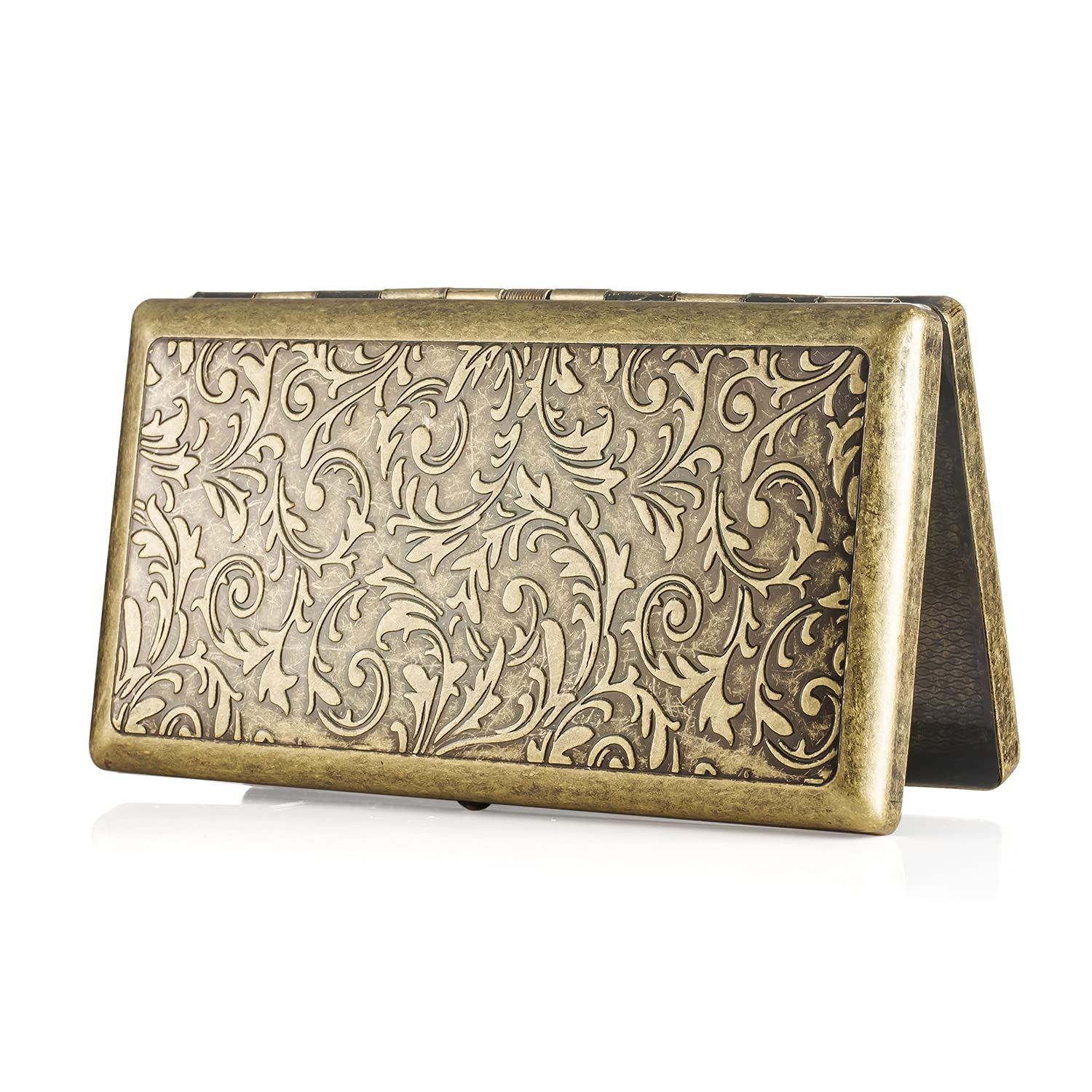 Portasigarette Vintage in Metallo di Alta Qualità - Scatola per Sigarette da Donna, Anticato, per 20 Sigarette da 100 mm, Sottile, in Acciaio Inox, Con Scatola