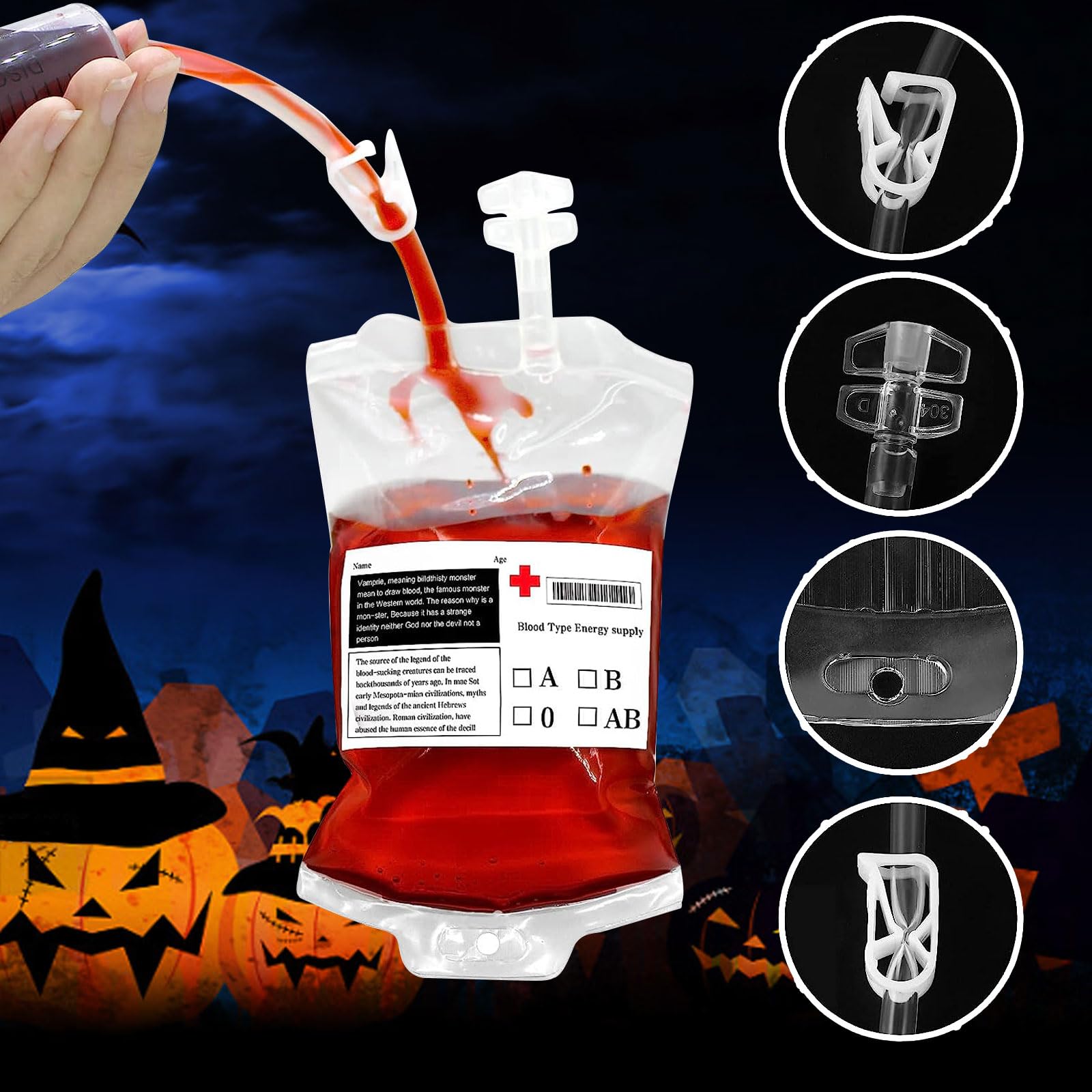 Halloween Blutbeutel-Set (10 Stück) Mit Spritze & Aufklebern – Gruselige Trinkbeutel Für Partys