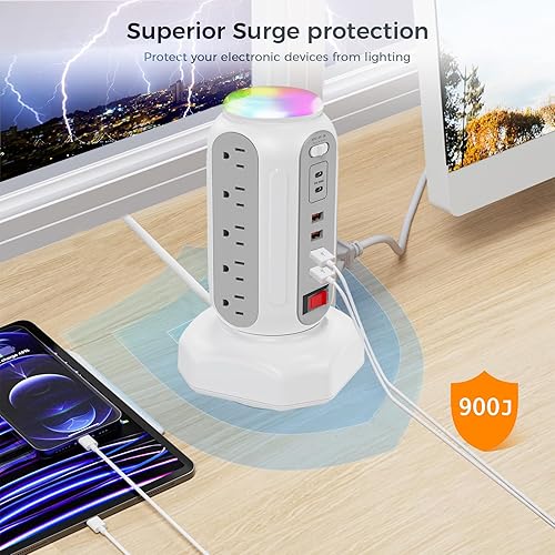 Miniatura 5 de Estación de carga rápida Torre de energía  15 salidas de CA y doble USB-C de 30 W (puerto único de 30 W2 puertos de 15 W cada uno), 4 USB-A,