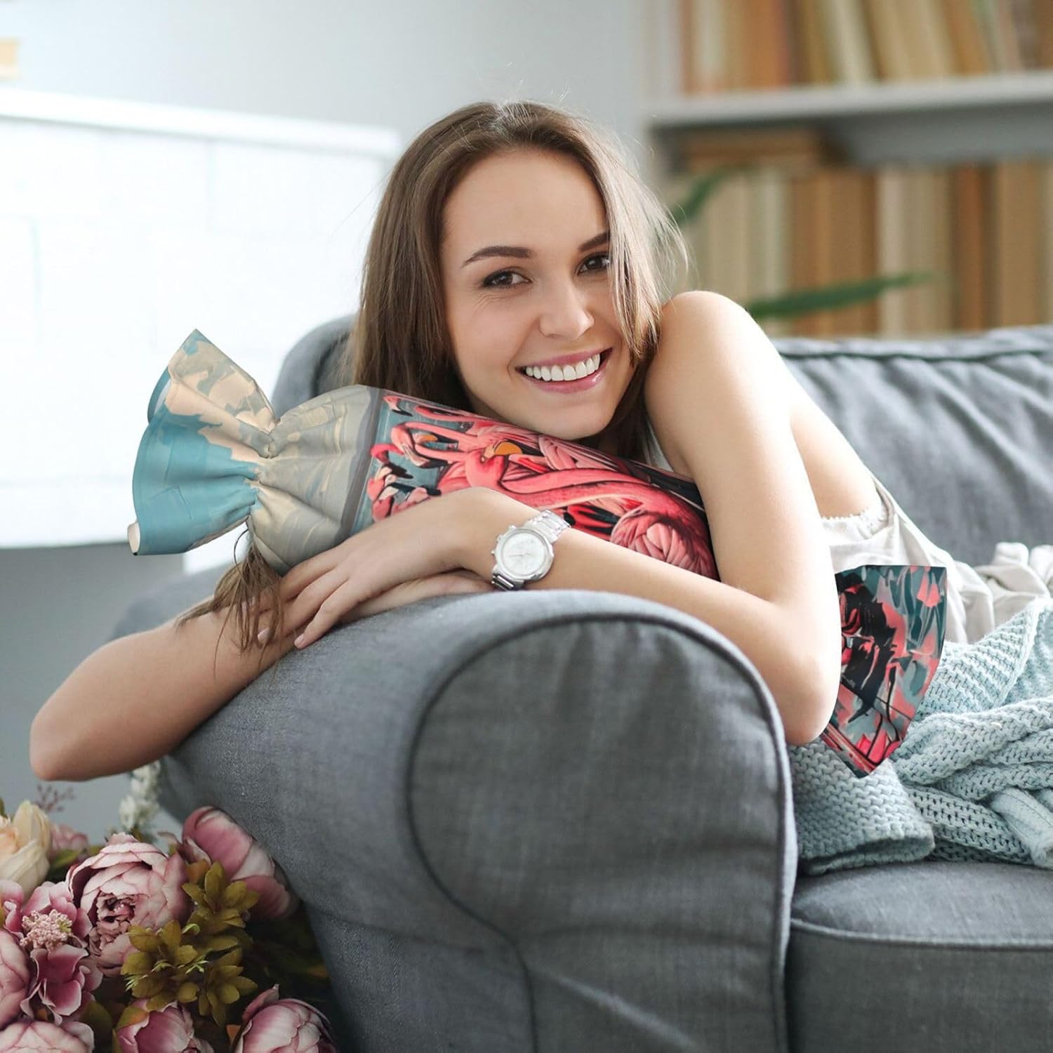 Flamingo Print Candy Cylindrical Comfortable Pillow Throw Pillows Home Decor Easy Maintenance