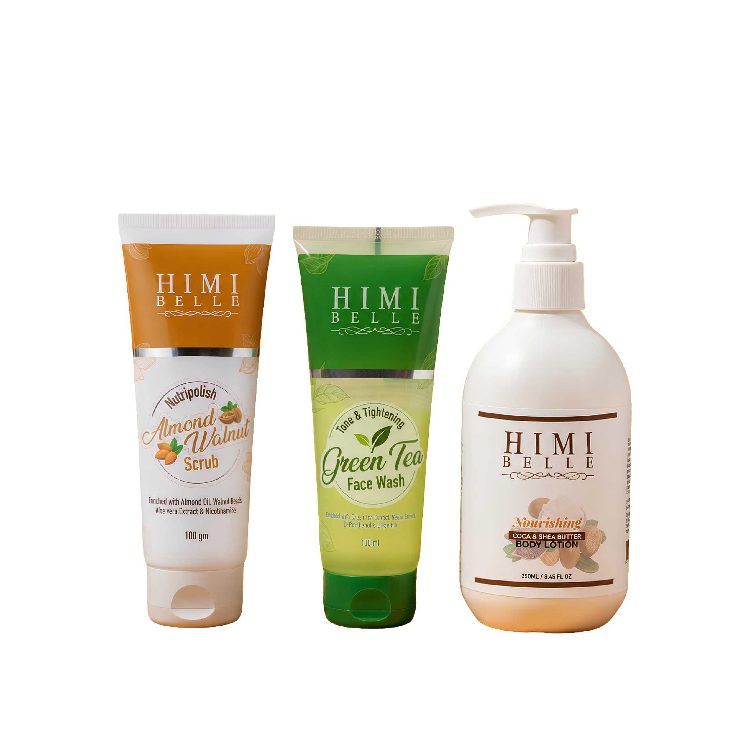 Exfoliating and Deep Hydration Combo | Almond Walnut Scrub | Green Tea Facewash | Cocoa Shea Body Lotion | Complete Skin Renewal and Moisture Kit for Soft Smooth and Healthy Radiant Skin-image-44