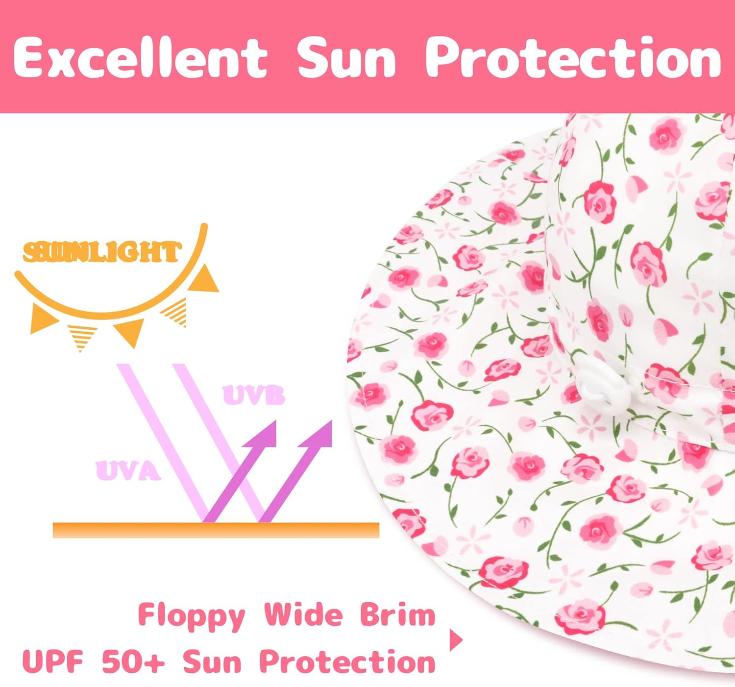 Olreco Baby Girl Sun Hat Infant Sun Hat UPF 50+ Wide Brim Toddler Summer Hats Baby Beach Hats Toddler Summer Essentials Girls - Image 5