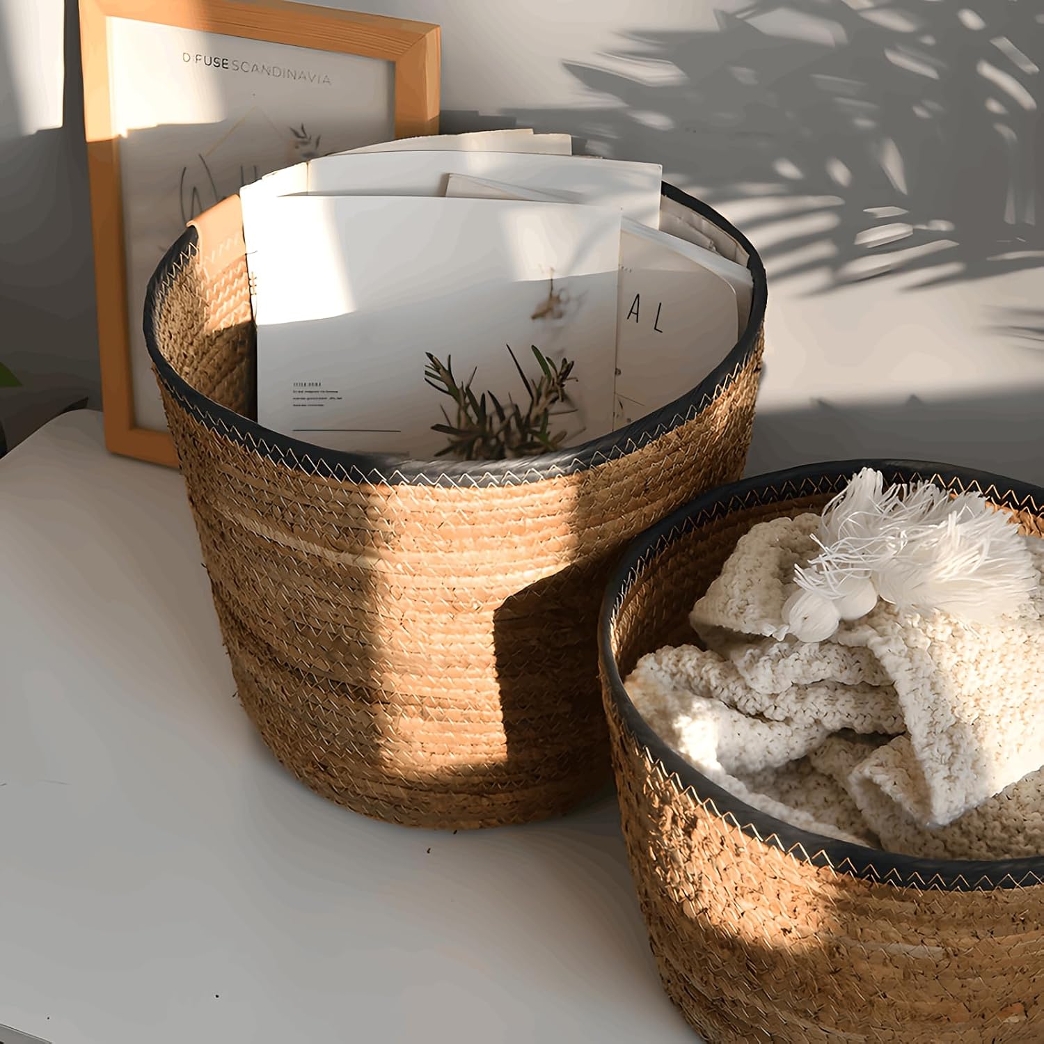 Handwoven Storage Baskets: Organizing Bin for Toys & Misc Items, Woven Rattan Hamper for Laundry (Extra Large)
