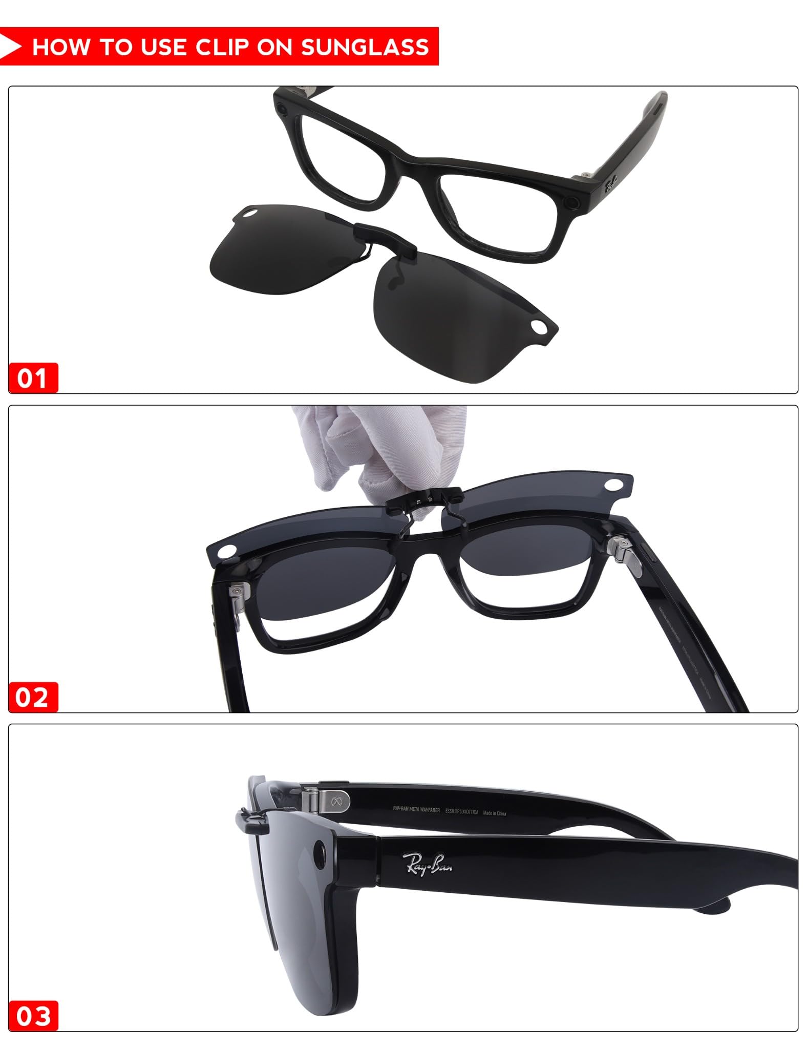 OOWLIT 4 lenti polarizzate di ricambio a clip compatibili con Ray-Ban Meta Wayfarer RW4008 (taglia 53-22), polarizzate