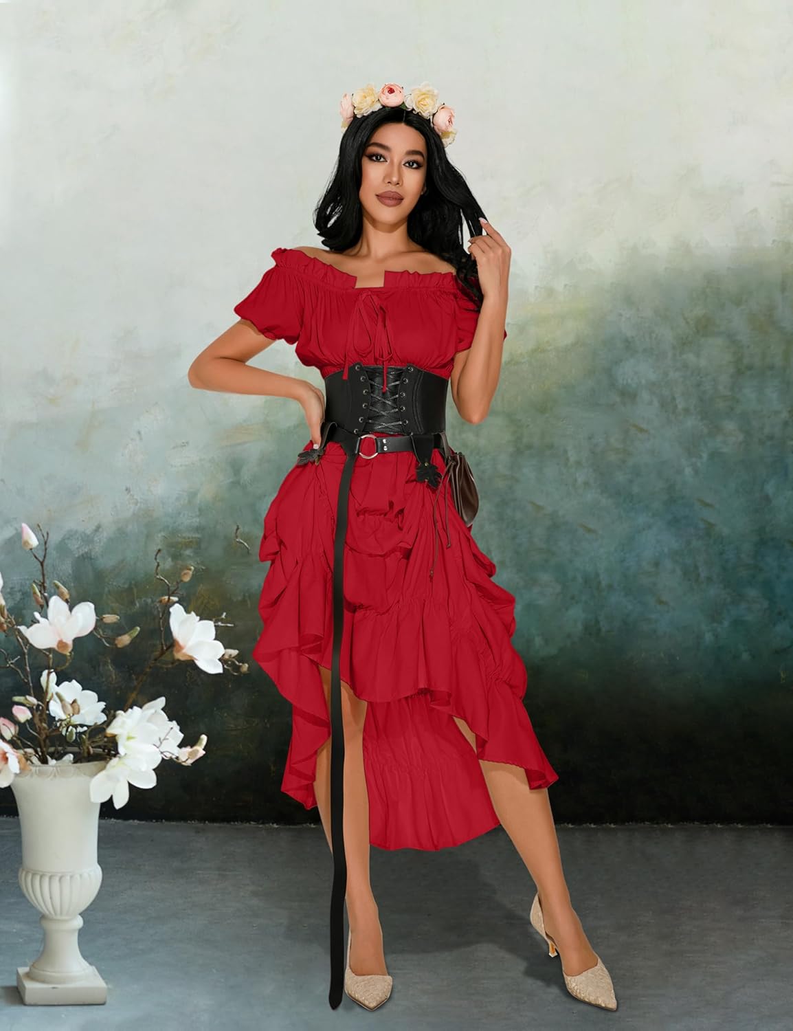 GERVAISE Womens Renaissance Costume Medieval Fairy Dress Victorian Irish Outfits 7pcs - Image 5