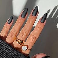 Vista 14 de 48 piezas de uñas postizas a presión color burdeos, uñas falsas en forma de almendra, pegamento para uñas, uñas de longitud media