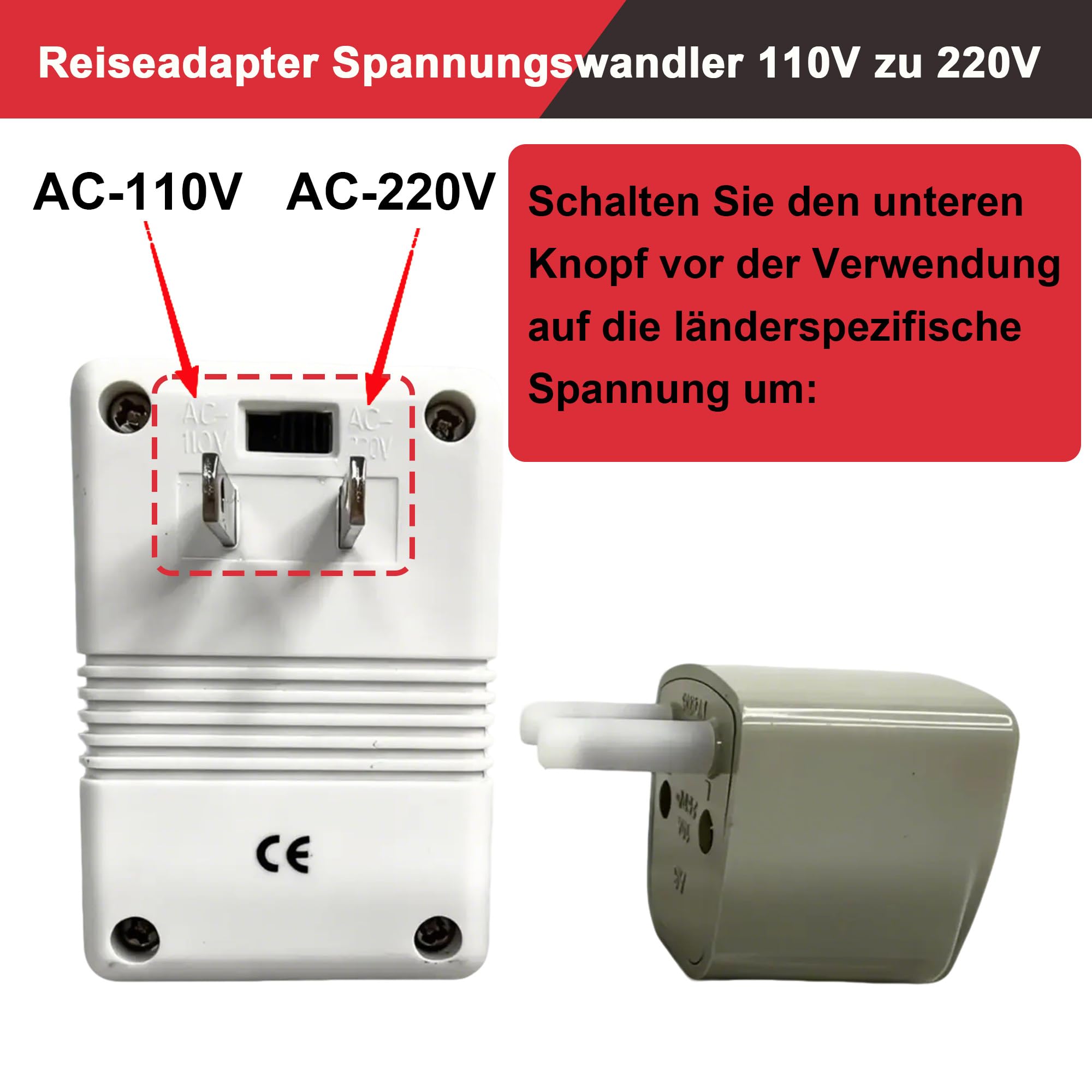 Mapambo Convertitore Di Tensione Da 220V A 110V Per Viaggi In Europa, 0-250W, Con Adattatore 6 In 1 (prese, USB, USB-C) - 2