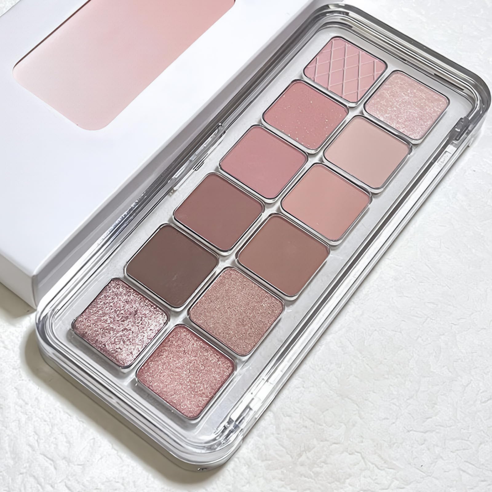 Glitter Pink Eyeshadow Palette, 12 Colors Smokey Nude Pink Eye Shadow Pallets for Women Light Brown Eye Makeup Palette