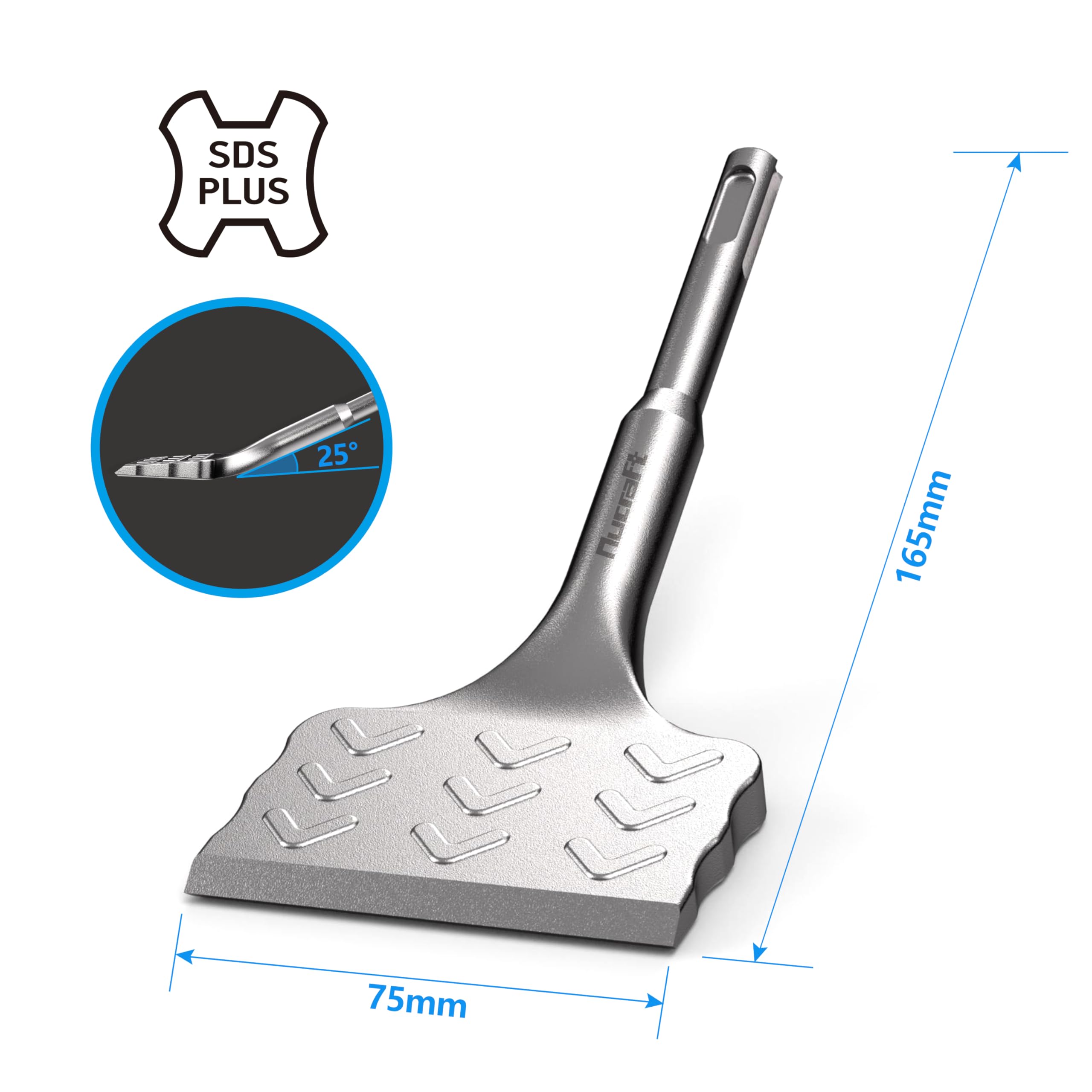 Nucraft SDS-Plus Ciseau à carrelage 165 mm x 75 mm Courbé à 25° pour enlever la céramique et le carrelage