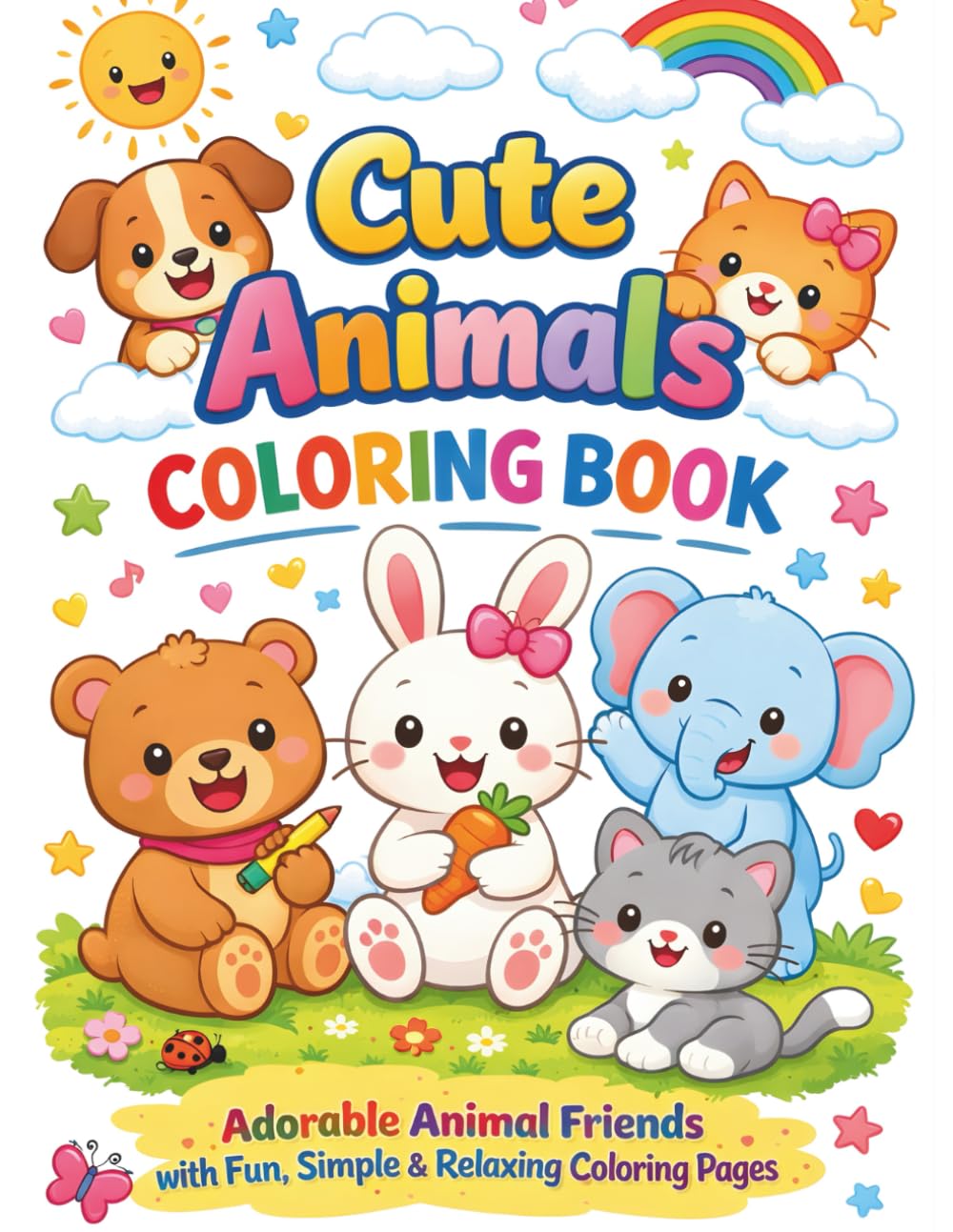 Cute Animals Coloring Book Adorable Baby Animals, Cute and Fun Designs, Relaxing Coloring Pages: Charming Baby Animals with Cute and Relaxing Coloring Designs