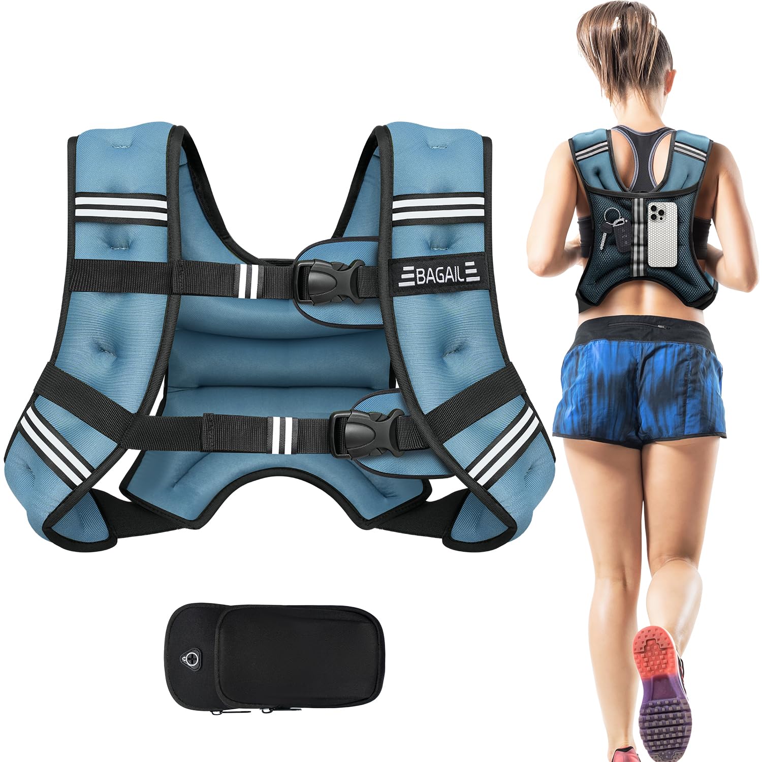 BAGAIL Weighted Vest for Strength Training, 12kg Weight Vest with Adjustable Bust Size, Reflective Stripe and Convenient Pocket, Ideal for Workouts, Yoga and Aerobic Exercises