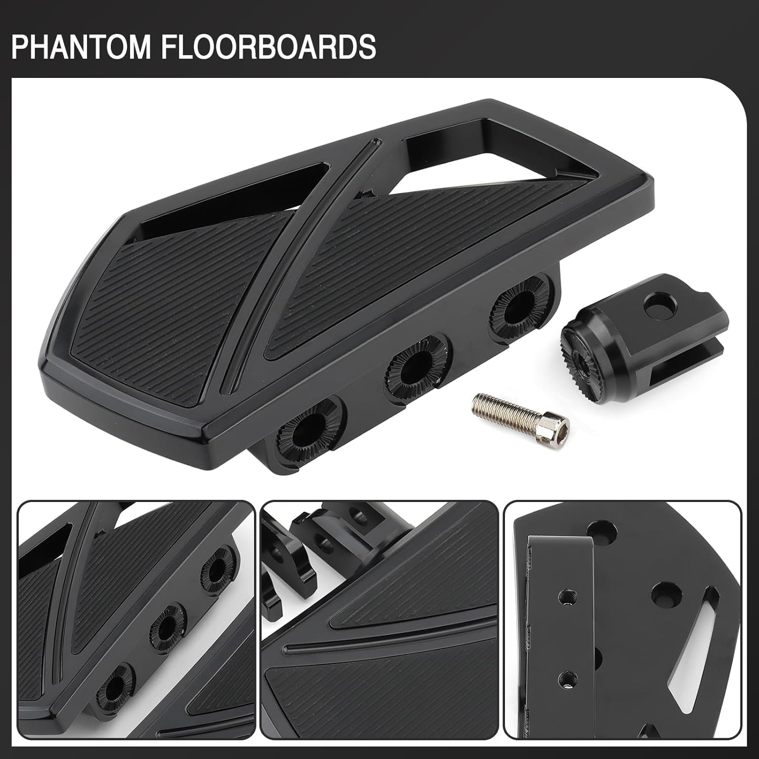 Motorcycle Floorboards Phantom Front Foot Pegs Footrest for Harley Softail 2018-2024 Fat Boy Street Bob Low Rider Sport Glide Slim Fatbob Breakout 114 (Black)